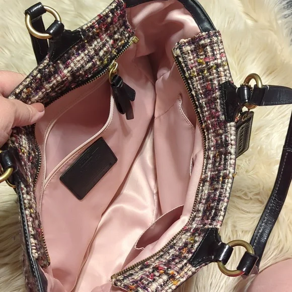 Vintage Y2K Coach Tweed Shoulder Bag Purse Tote - Picture 5 of 9